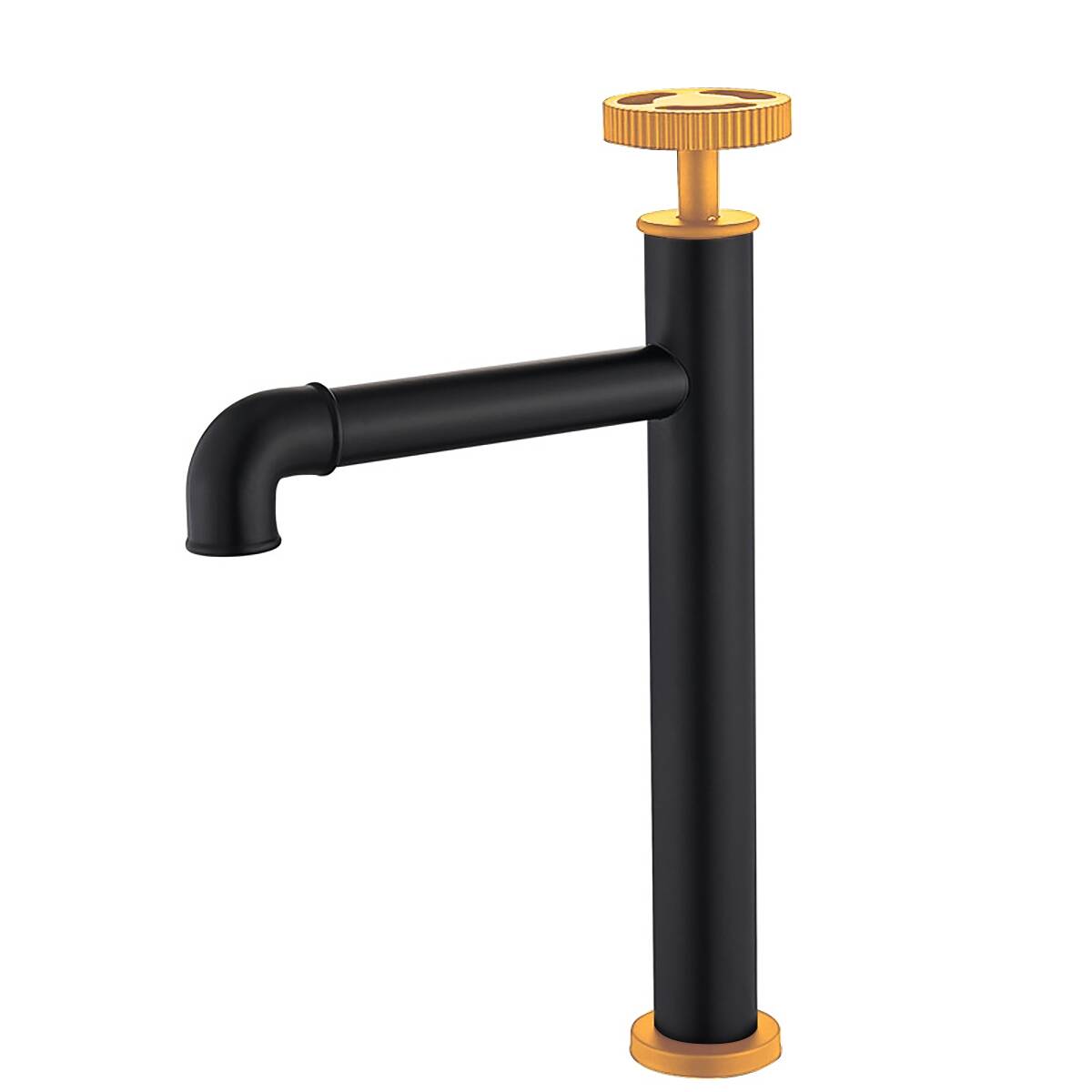 5744 Pipe single hole Hot and cold basin faucet plus high black + rose gold