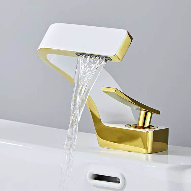 5763 Ruyi single hole hot and cold basin faucet white gold hot and cold waterfall