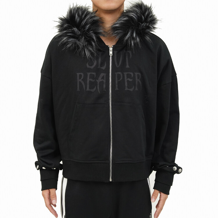 Boxy Zip UP Hoodie With Fur Collar