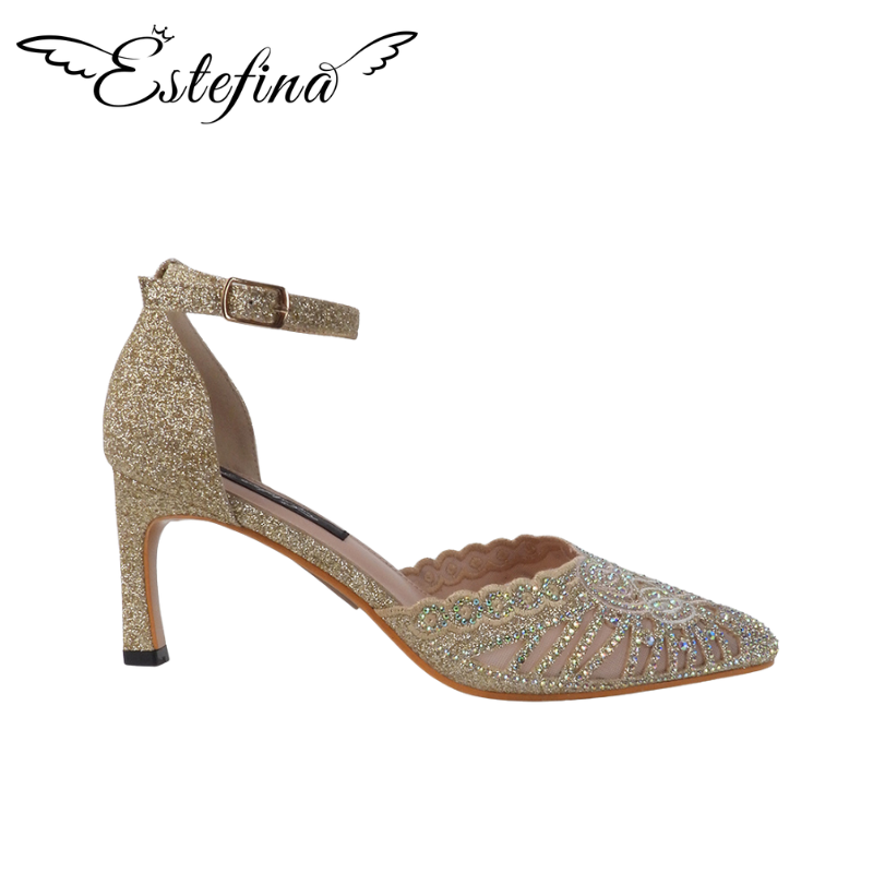 Estefina Gold Greta Sparkling Luxury Heels