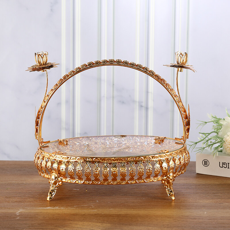 ODM Golden Fruit Tray Glass Basket For Restaurant