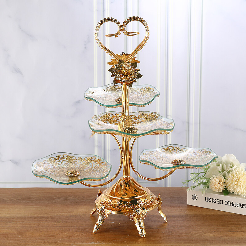 Custom Glass Multi-layer Tray With Golden Iron Rack