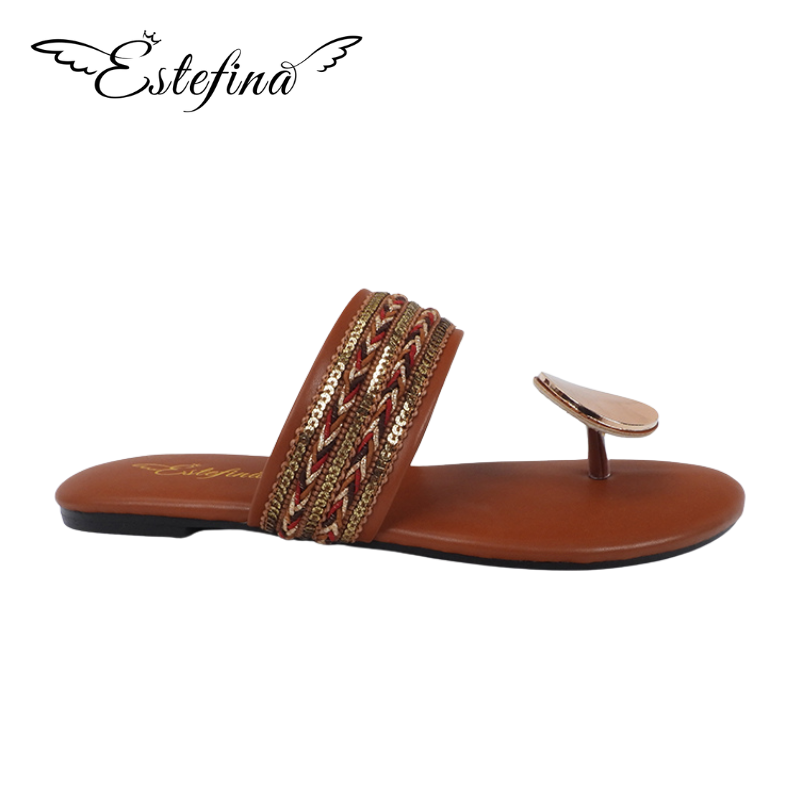 Estefina Elegant Ethnic Flat Flip Flops Slippers Sandals