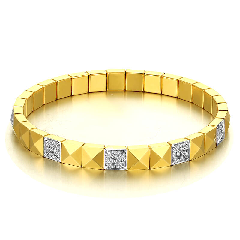 Square Design 18K Gold Natural Diamond Inlay Bangle