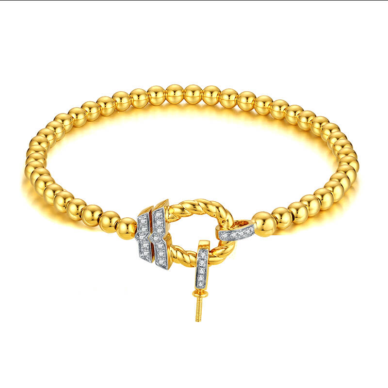 Gold Beaded Diamond Elastic Bracelet in 18K Gold with Natural Diamonds