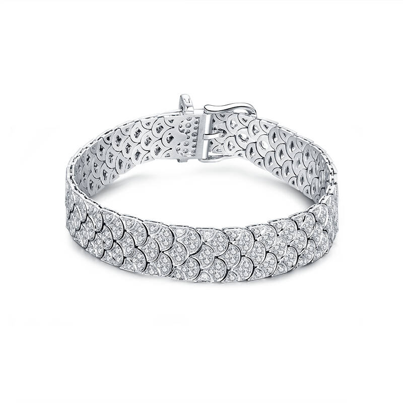 Adjustable Fish Scale Diamond Bracelet 18K White Gold Natural Diamonds