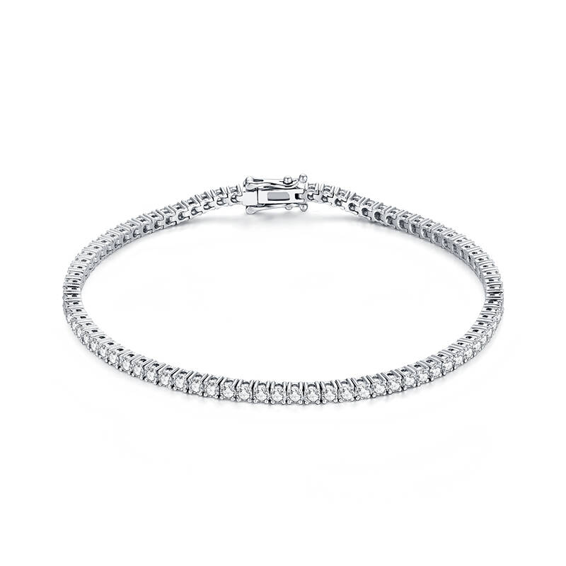 18K White Gold Round Natural Diamond Tennis Bracelet