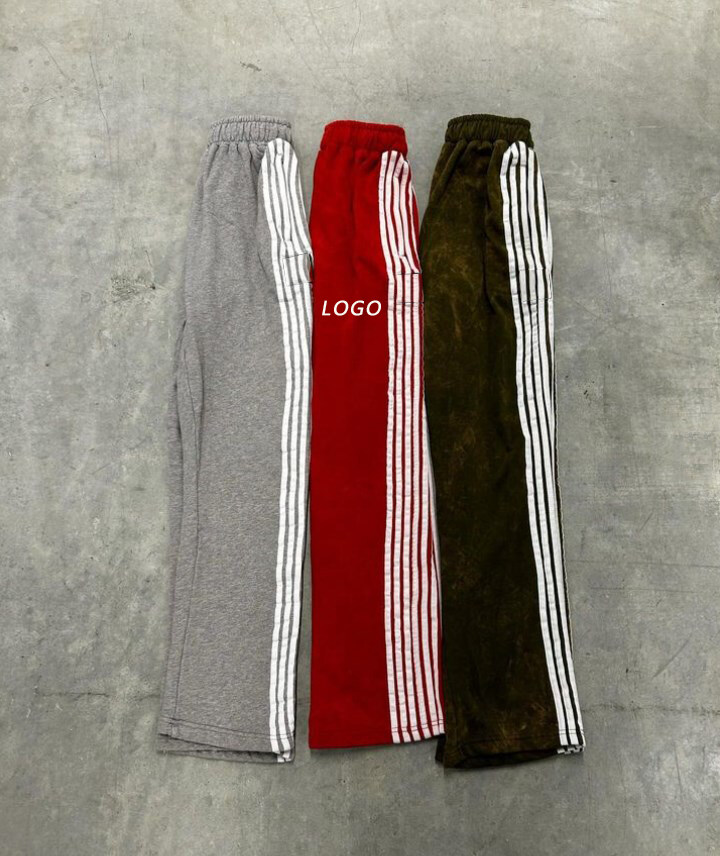 Elastic Waist Side Stripe Wide Leg Track Pants