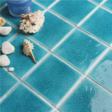 100x100mm Heavy Ice Crackle Surface Square Glossy Porcelain Lake Blue BNTQ608