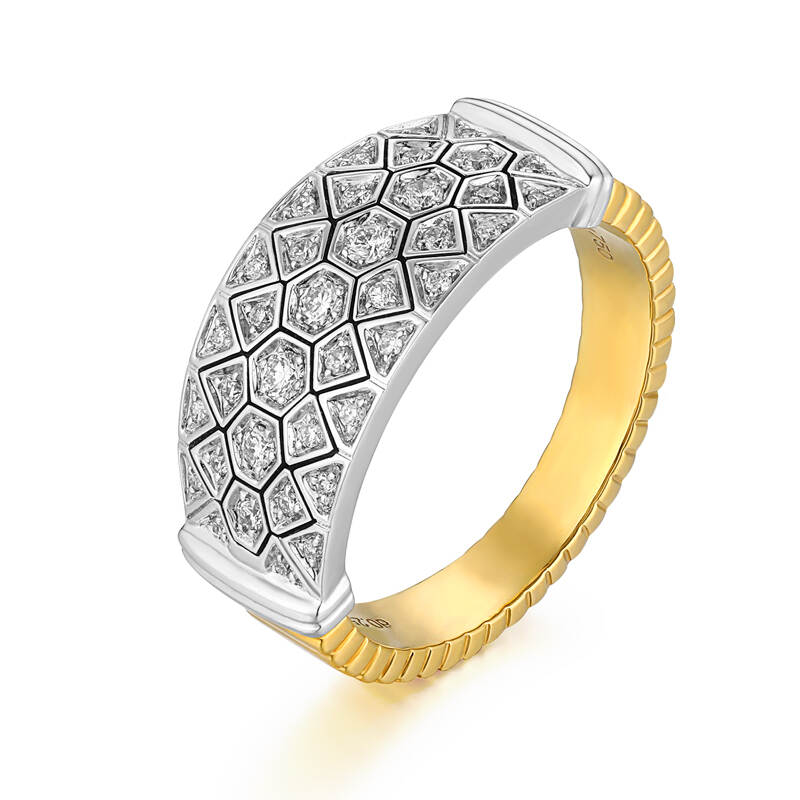 3D Starry Sky Ring with 18K Gold and Diamond Inlay