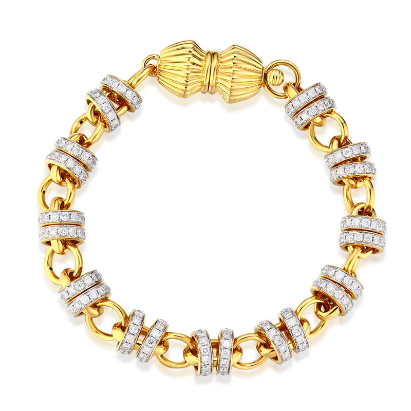 Unique Lantern Design Bracelet in 18K Gold with Natural Diamonds