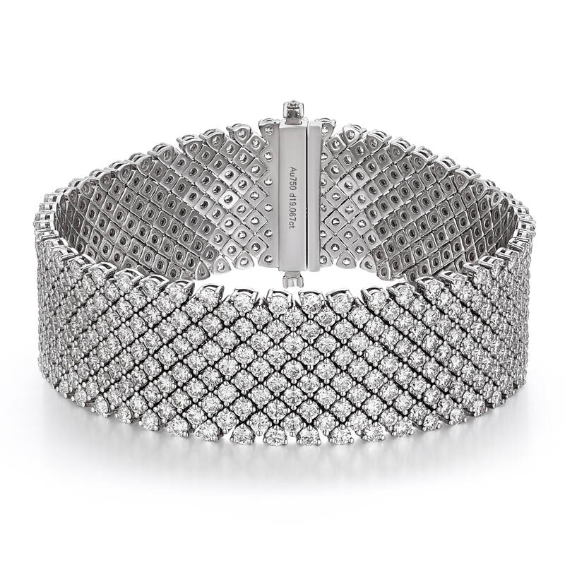 Wide Paved Fish Scale 18K White Gold Natural Diamond Bracelet