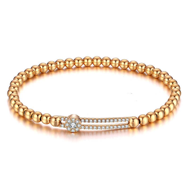 Adjustable Slide Gold Bead Diamond Bracelet 18K Gold Natural Diamonds