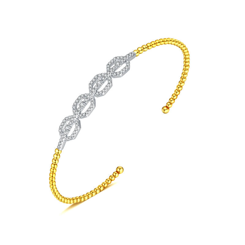 Trendy 18K Gold Beaded Diamond Lock Bangle Adjustable