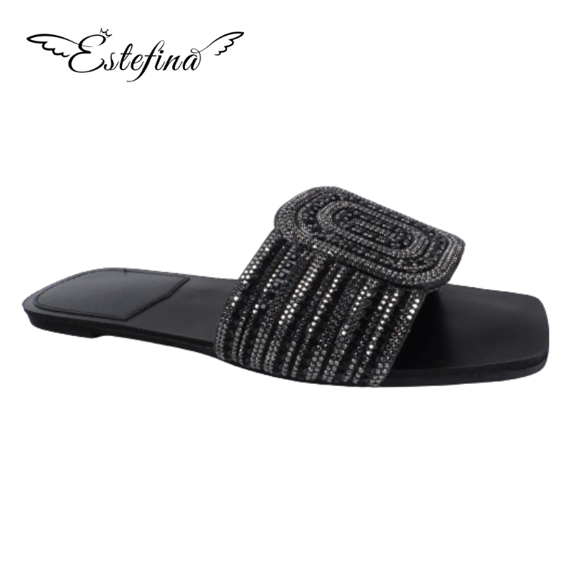 Estefina Upper Full Rhinestone Flat Fashion Slippers