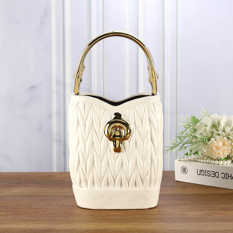 White Label Ceramic Vase Handbag Wide Mouth For Table