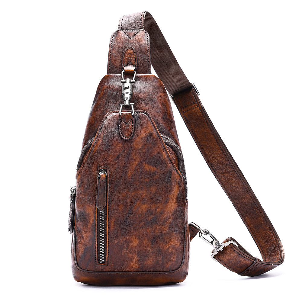 NIUCUNZH Vintage Men's Leather Cross Body Shoulder Chest Bags Genuine Leather Sling Bag Leather Chest Bag for Men