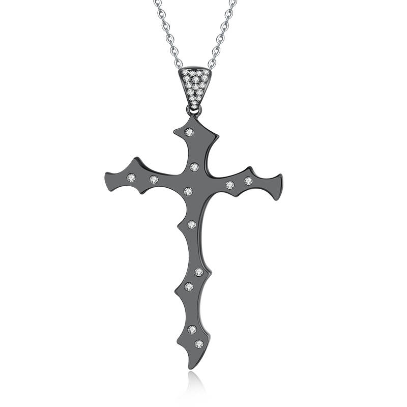 Black Cross Two-tone 18K Gold Diamond-Set Necklace