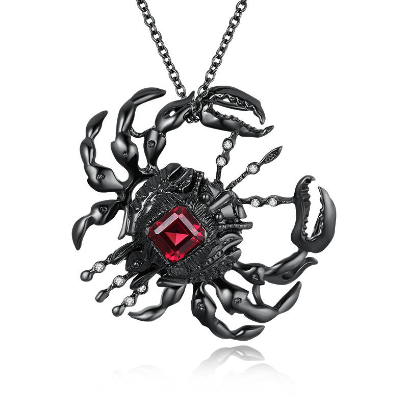 Mysterious Red Gem Black Crab-Shaped Pendant Necklace