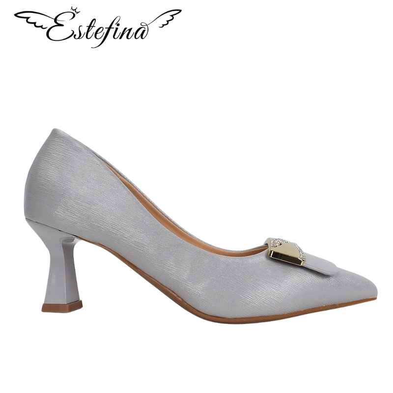 Estefina Gray Simple Elegant Pointed Toe Fine Heeled Women's Shoes