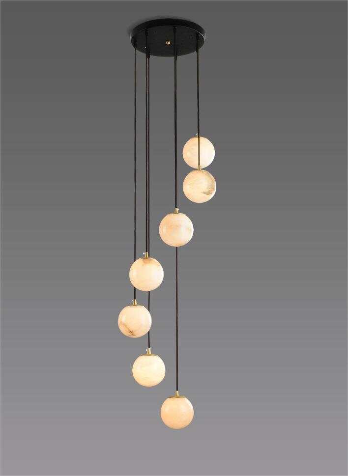 Alabaster Brass Globe Spiral Chandelier