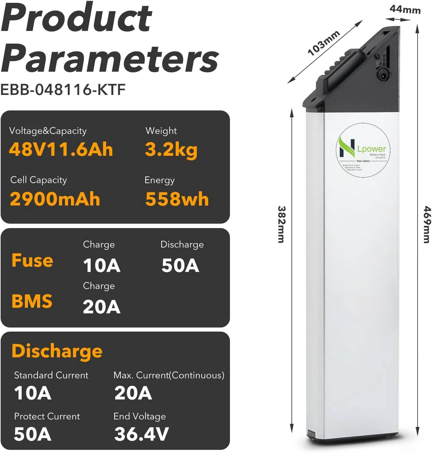 48V 11.6Ah Ebike Battery Compatible with Lectric Electric Bicycles Fit for Lectric XP Step-Thru 1.0 2.0 3.0 48V Battery Replacem