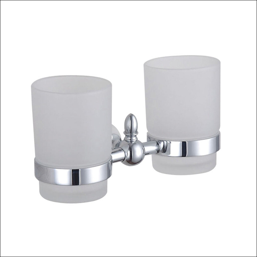 Bathroom ceramic and brass double cup holder -B6006CP