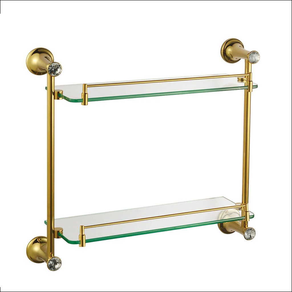 High beauty bathroom diamond design double glass shelf -B2002BJ