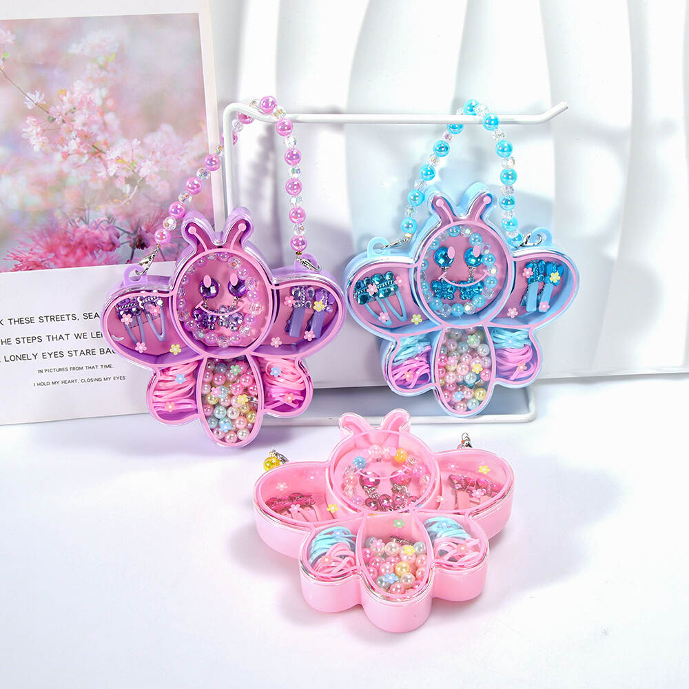Pretty Kids Hair Accessories with Handmade DIY Beaded Jewelry Set Girls Bracelet and Earings Rubber band Hair Clips Set