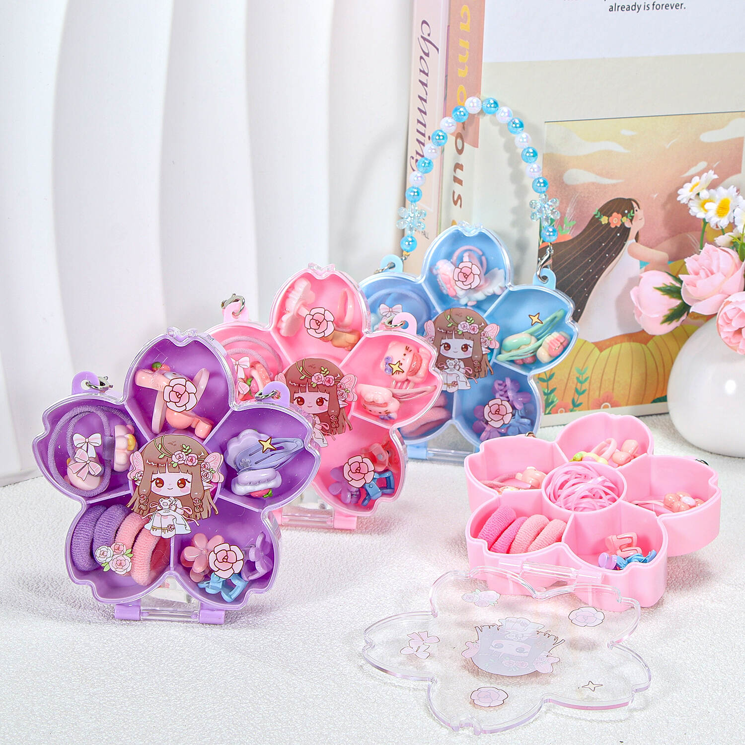 New children's DIY jewelry set hair accessories hair clip gift box cute love storage box handmade color beads string beads