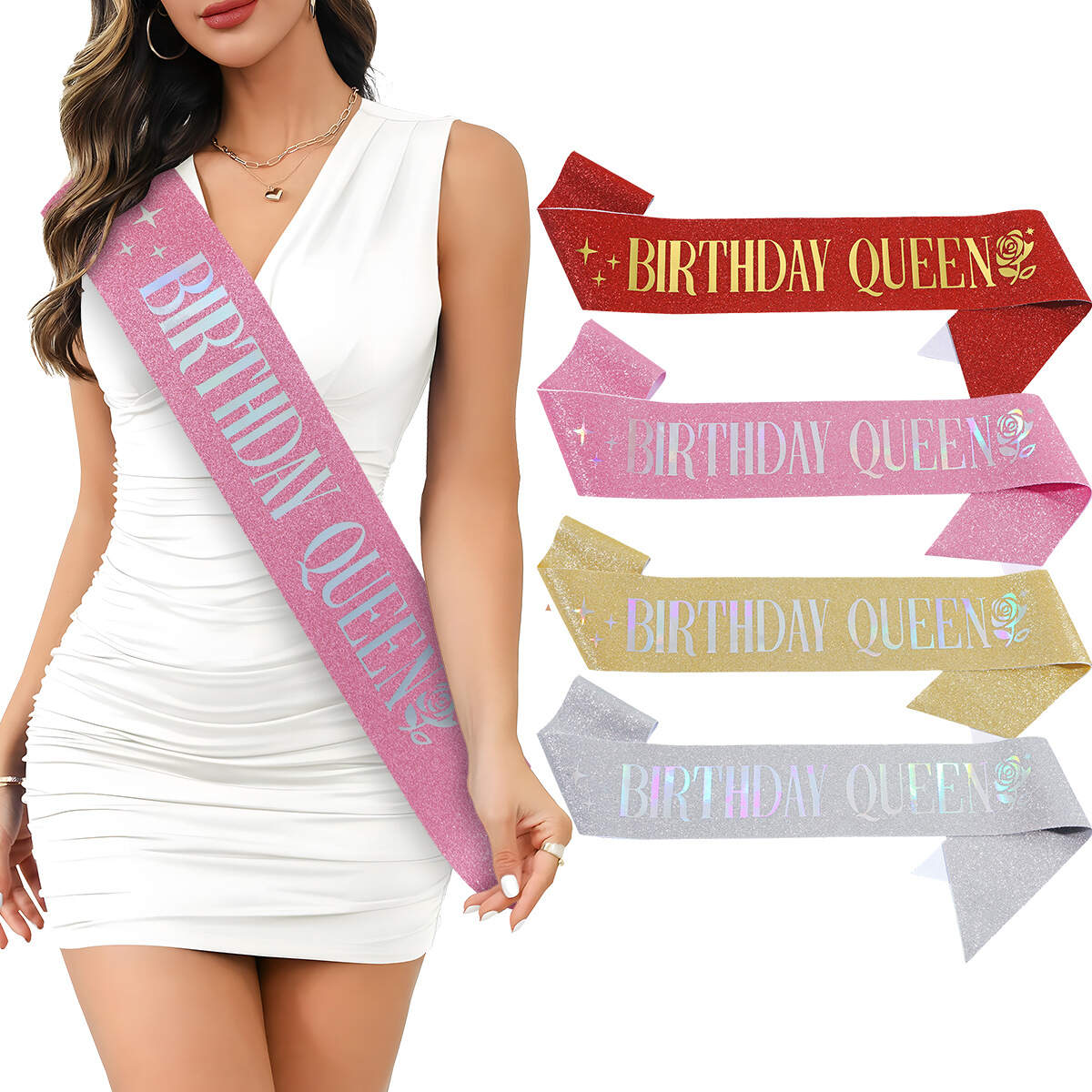 Glitter Elegant Birthday Queen Sash