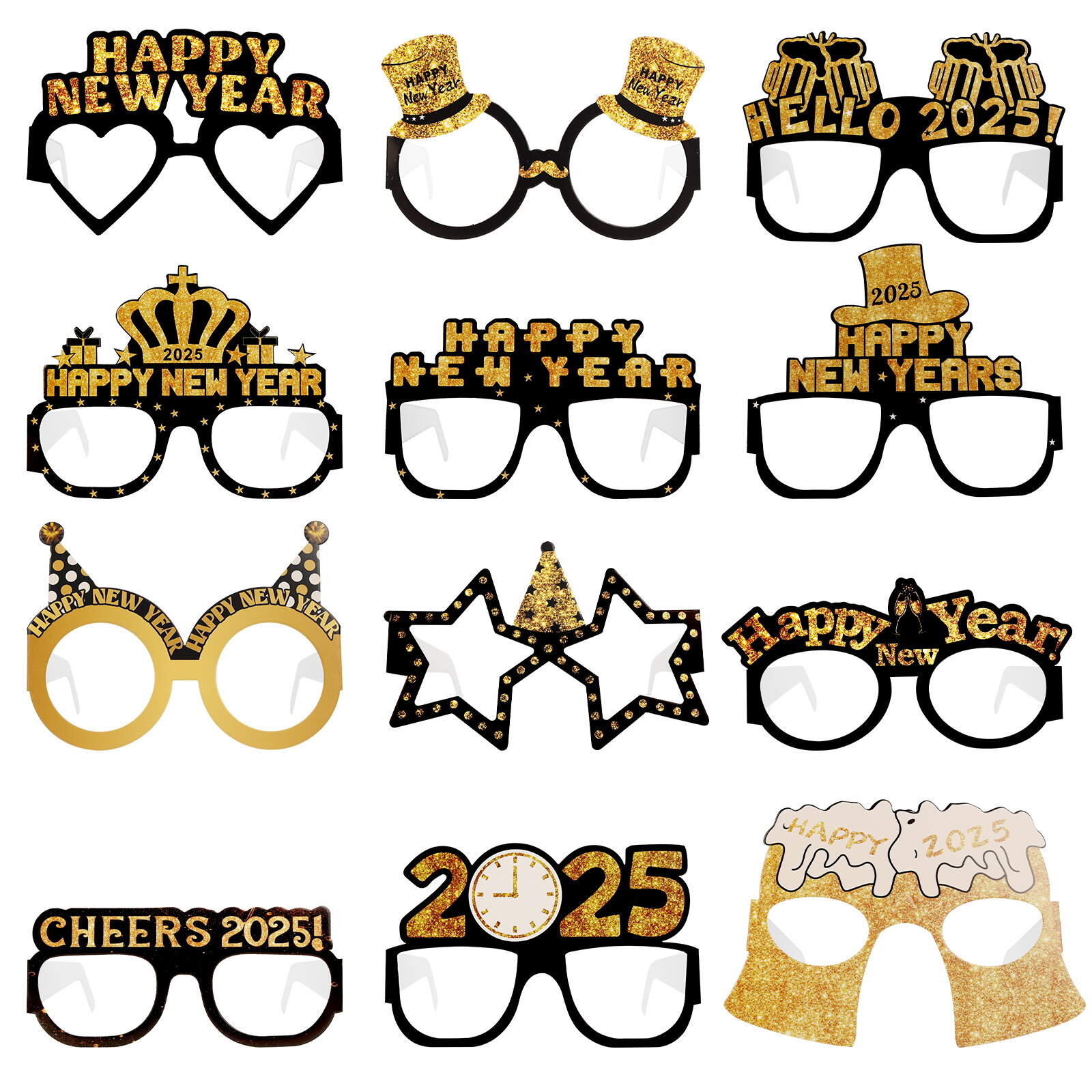 Happy New Year Glitter Paper Glasses