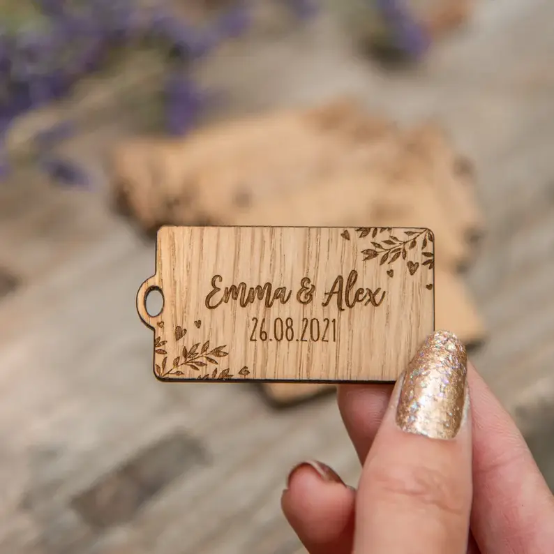 Personalised Wooden Wedding Favour Tags, With Love Favor Tags, Thank You Wedding Favor, Bridal Shower Tags, Personalized Floral