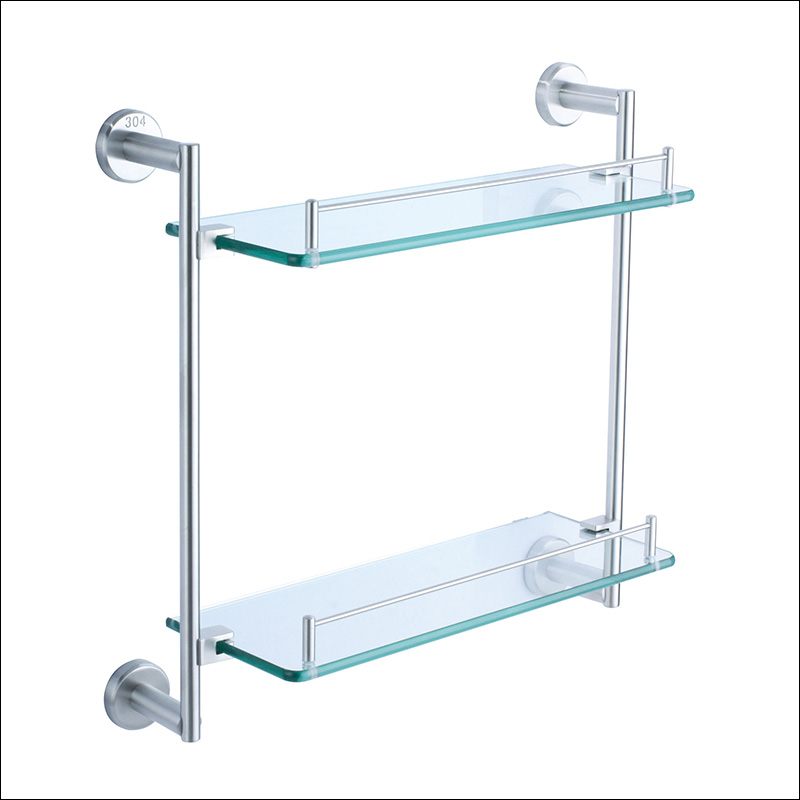 Fashion design bathroom high quality SUS304 double glass shelf -B2016LS