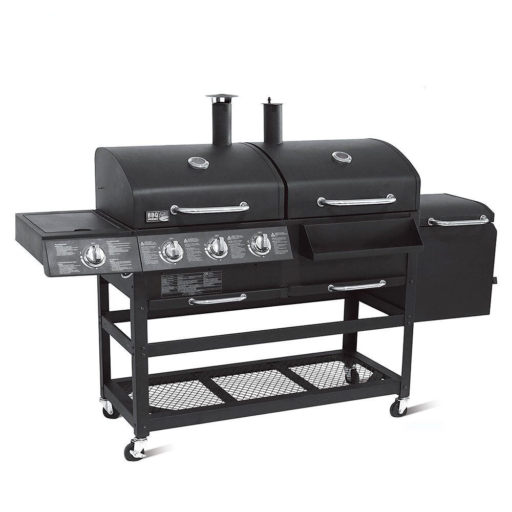Liquid Propane And Charcoal Smoker Combo Grill,Trolley Grills Exporter Factory