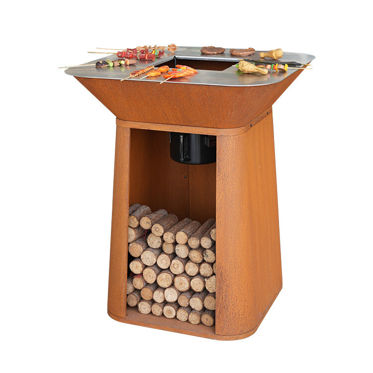 Corten Steel Wood Fired Table Pit With BBQ Grill-OEM/ODM Fire pit factory