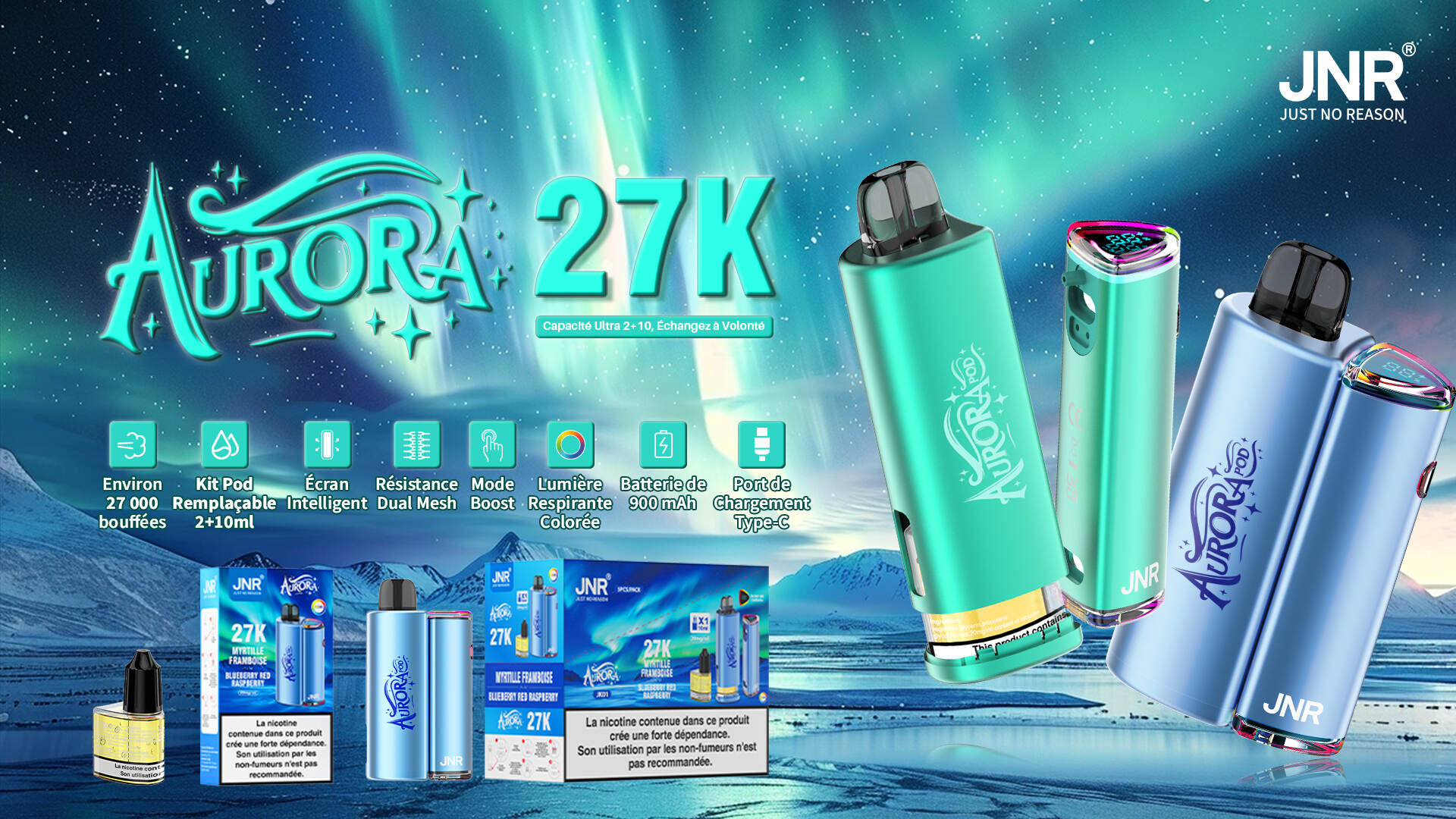 JNR Aurora 30K Replaceable Pod Vape: Versatile Power, Flavor, and Performance