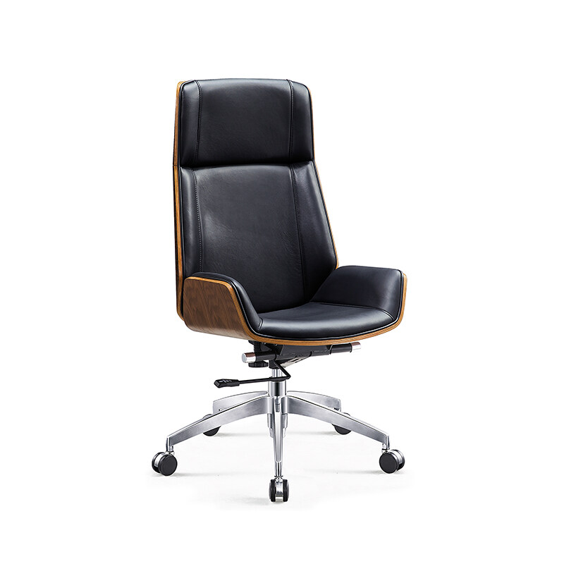 Executive Office Chair black leather and wood Chair Height Adjust Office Chair Swivel Chair