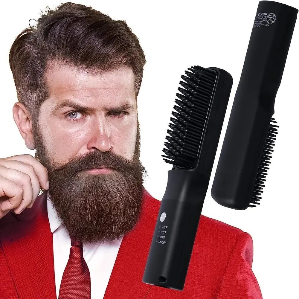 2 in 1 Multifunctional Heated Beard Straightener Comb Electric Hair Straightening Brush