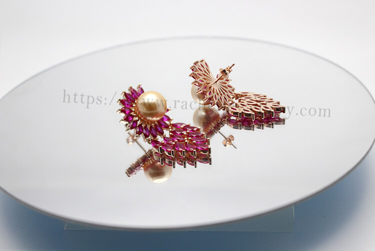 red gemstone with gold shell pearl earring.jpg