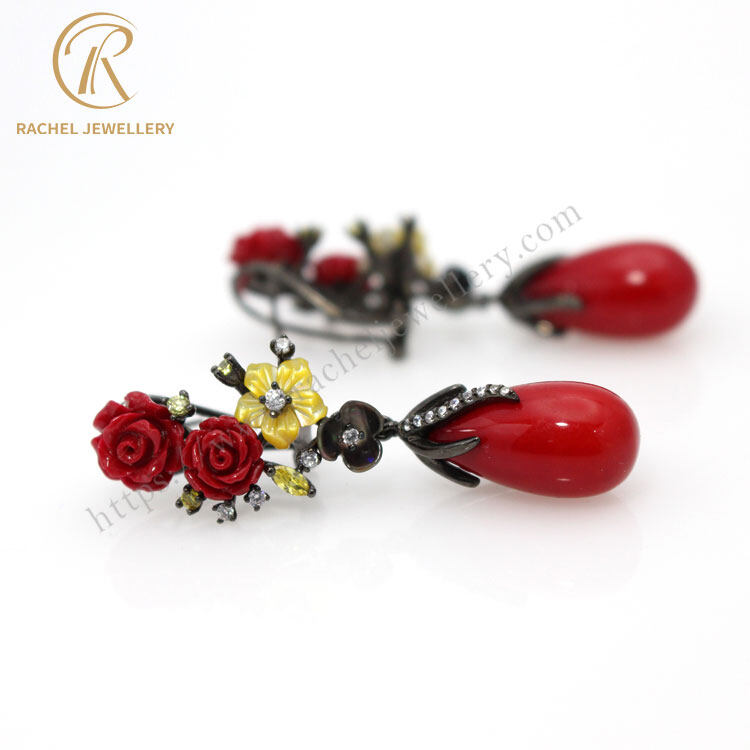 sterling silver red coral earrings, sterling silver coral earrings