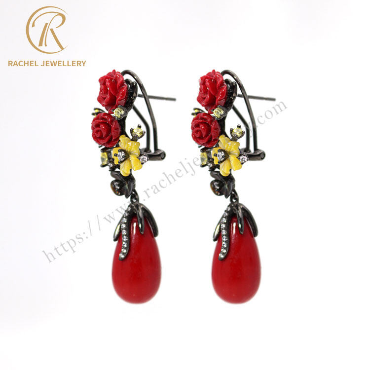 sterling silver red coral earrings, sterling silver coral earrings