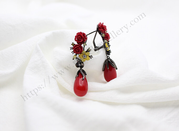 colorful fashion MOP sterling silver red coral earrings.jpg