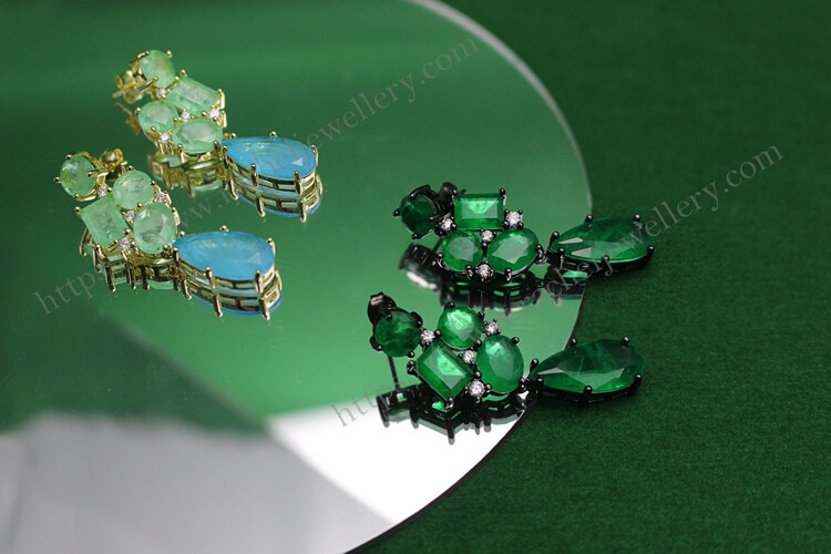 different shaped combinational design emerald cut gemstone earrings.jpg