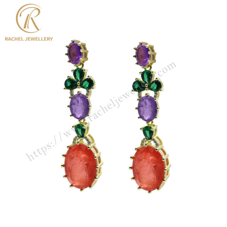 multi color stone drop earrings, multi color stone earrings, multi colored stone earrings