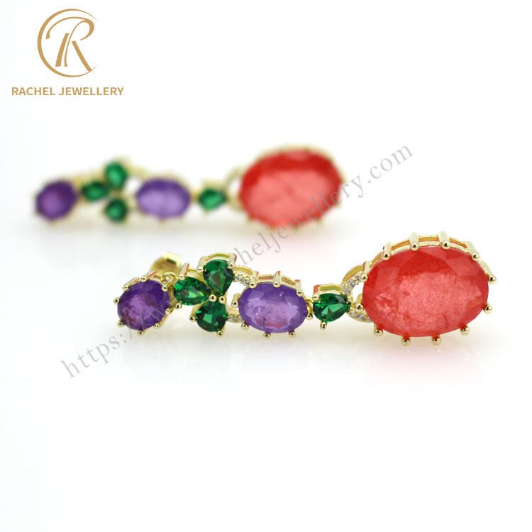 multi color stone drop earrings, multi color stone earrings, multi colored stone earrings