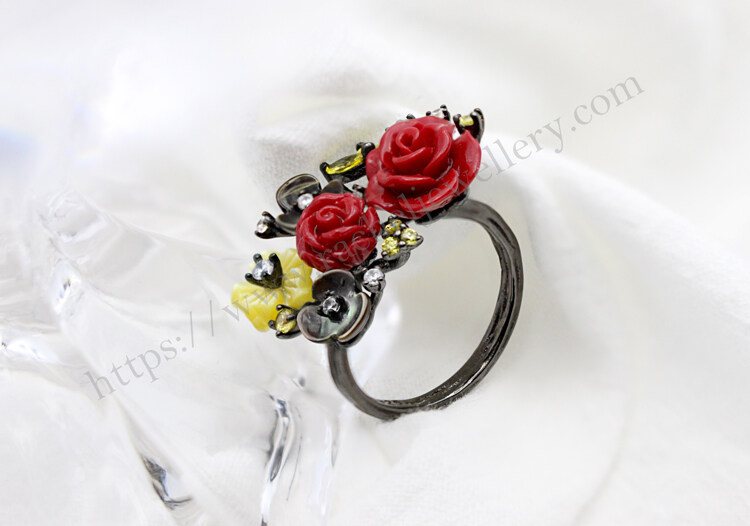 yellow shell flower and red coral rings for sale.jpg