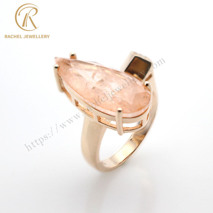 pear shaped morganite ring with diamonds in 14k rose gold, pear shaped silver ring