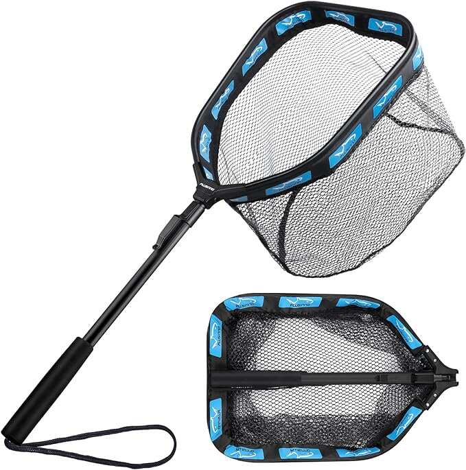 Collapsible Floating Fishing Net with Carbon Fiber Handle & Quick-Dry Buoyant Mesh (Includes Carabiner/Storage Bag)