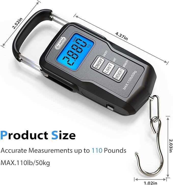 Fish Scale Backlit LCD Display FS01: 110lb/ 50kg Digital Luggage Scale with Storage Function Numerical Comparison